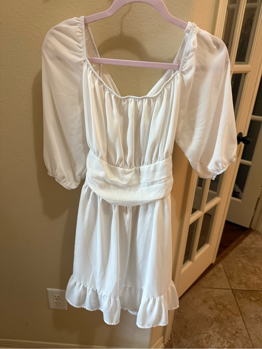 White Puff Sleeve Ruffled Mini Dress